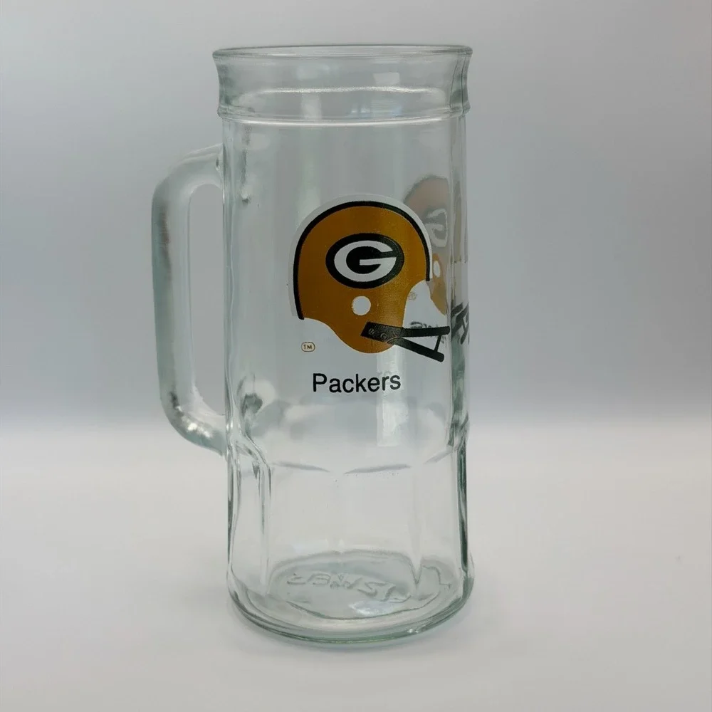 Vintage Green‎ Bay Packers Glass Beer Mug Stein NFL Football Barware Tankard 7
